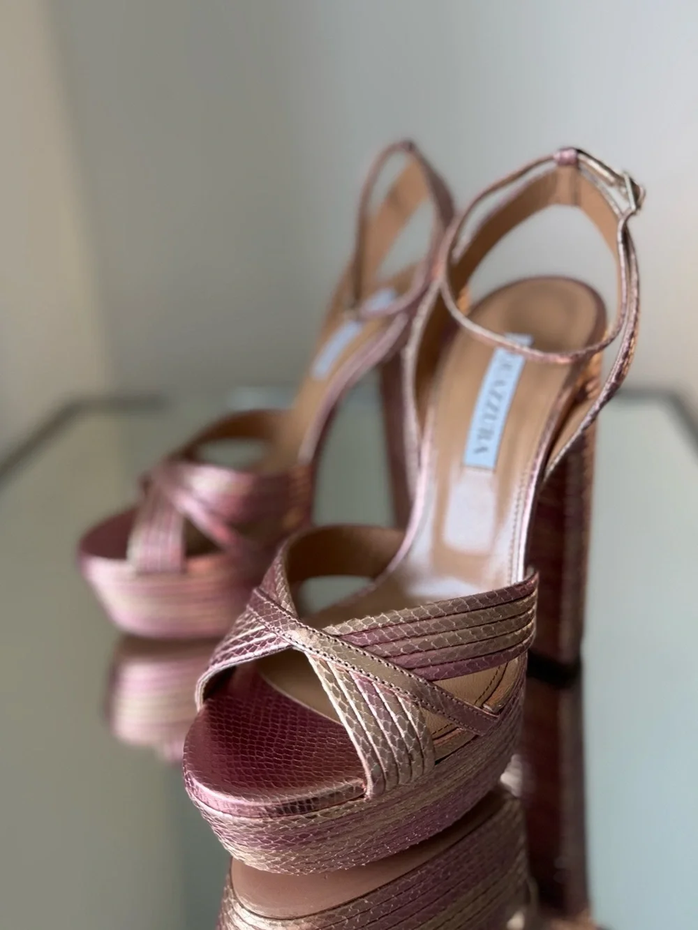 New Aquazzura Sundance Plateau Metallic Leather Sandals 38 $1,095